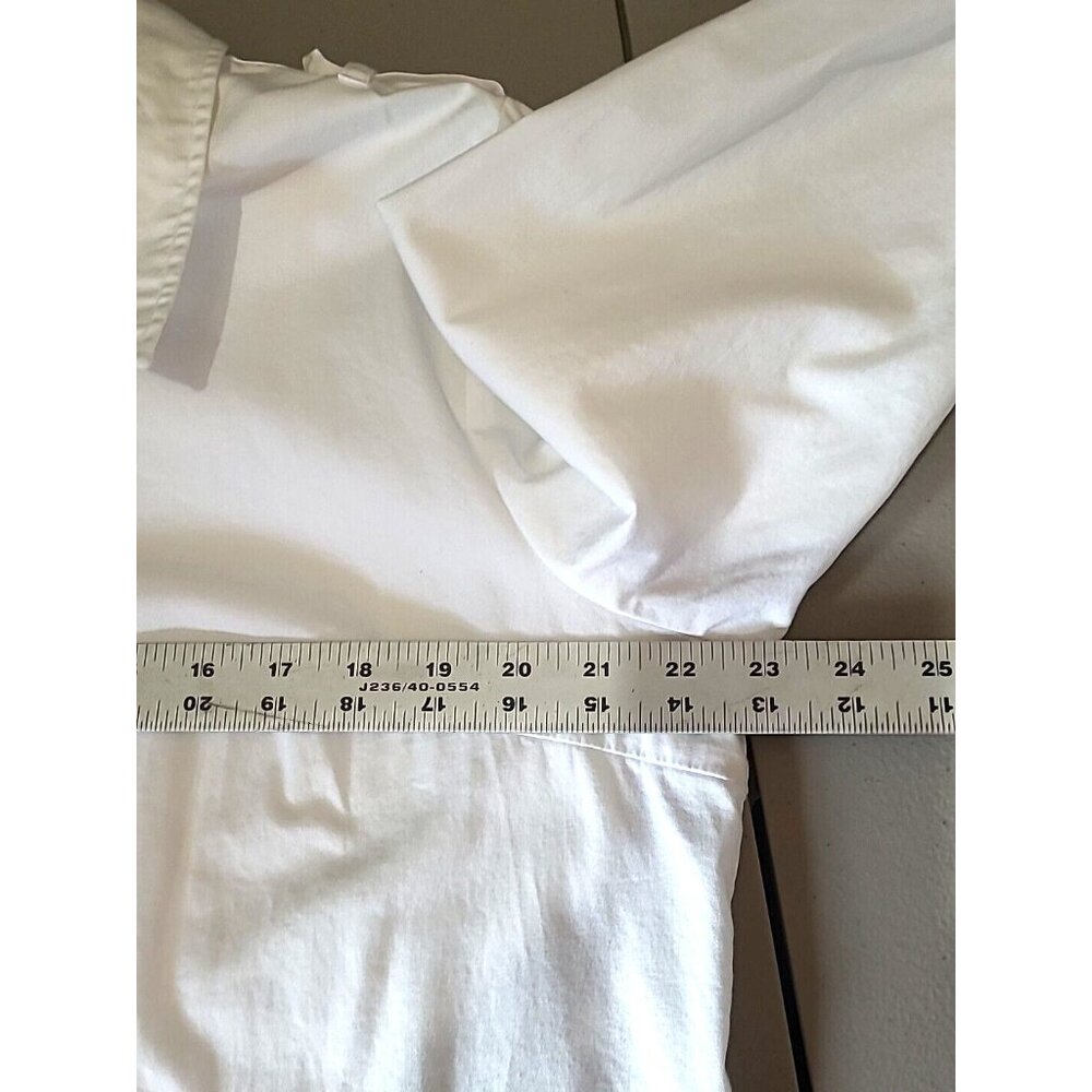 DENIM & CO Shirt Top Womens L White Long Roll Tab Button Front Collared Epaulet - Picture 8 of 9